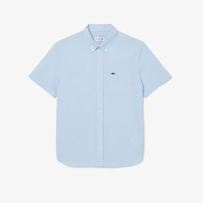 Camisa de manga curta com padrão xadrez para homem, corte regular