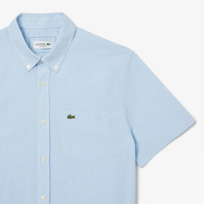 Camisa de manga curta com padrão xadrez para homem, corte regular
