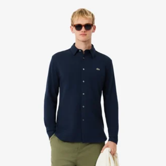 Camisa de piqué de algodão de corte justo para homem