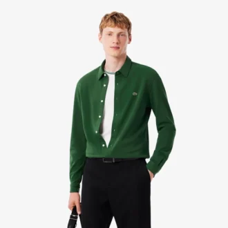 Camisa de piqué de algodão de corte justo para homem