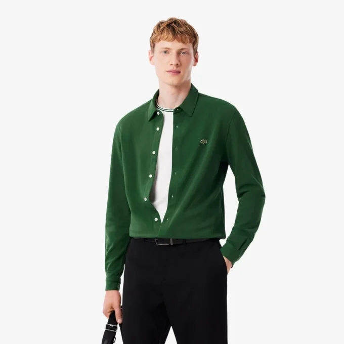 Camisa de piqué de algodão de corte justo para homem