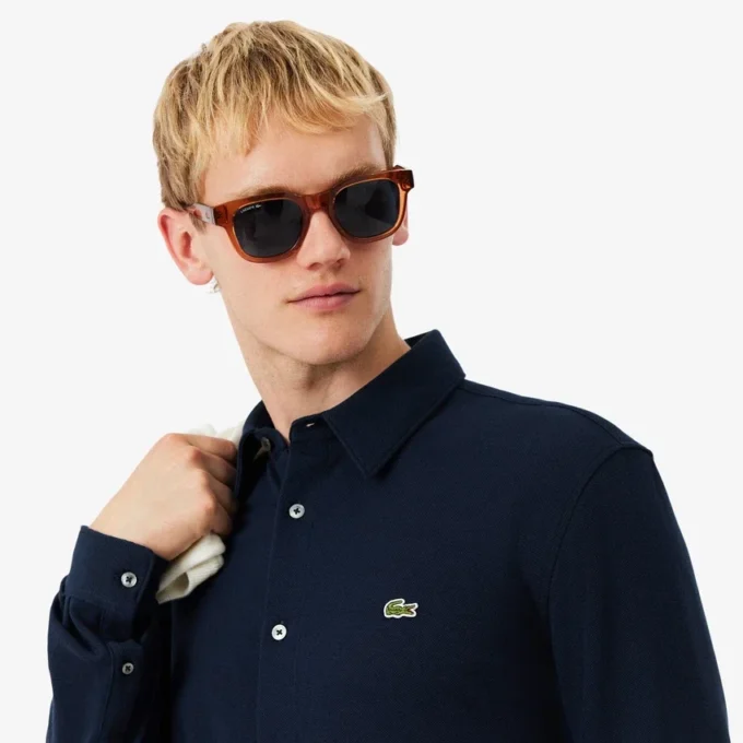 Camisa de piqué de algodão de corte justo para homem