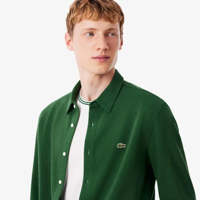 Camisa de piqué de algodão de corte justo para homem