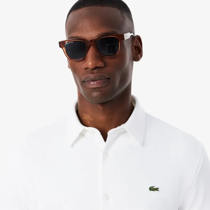 Camisa de piqué de algodão de corte justo para homem