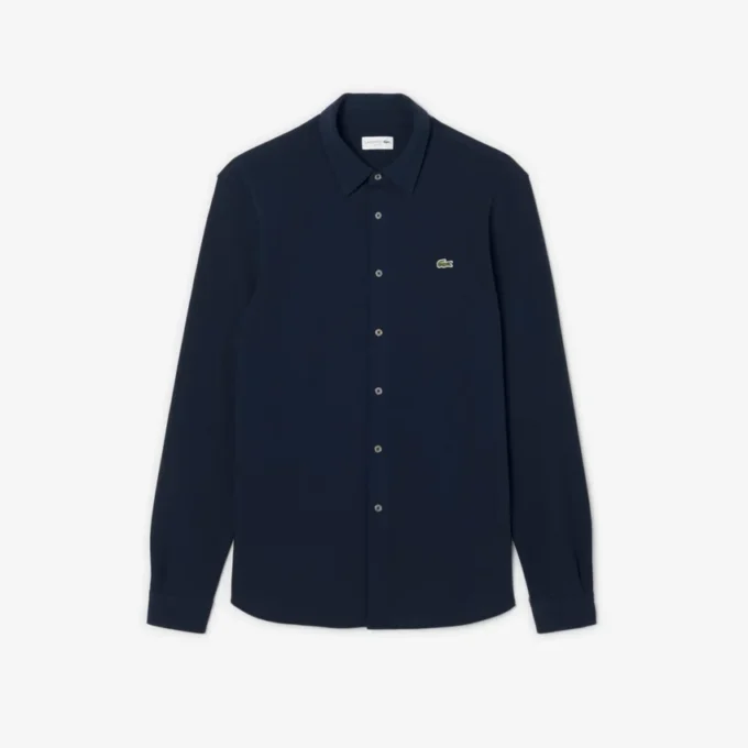 Camisa de piqué de algodão de corte justo para homem