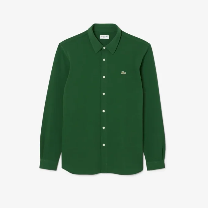 Camisa de piqué de algodão de corte justo para homem