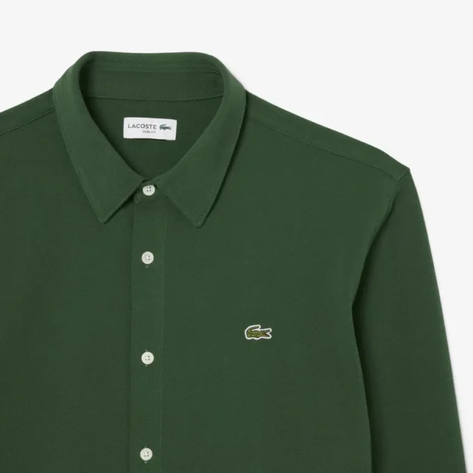 Camisa de piqué de algodão de corte justo para homem