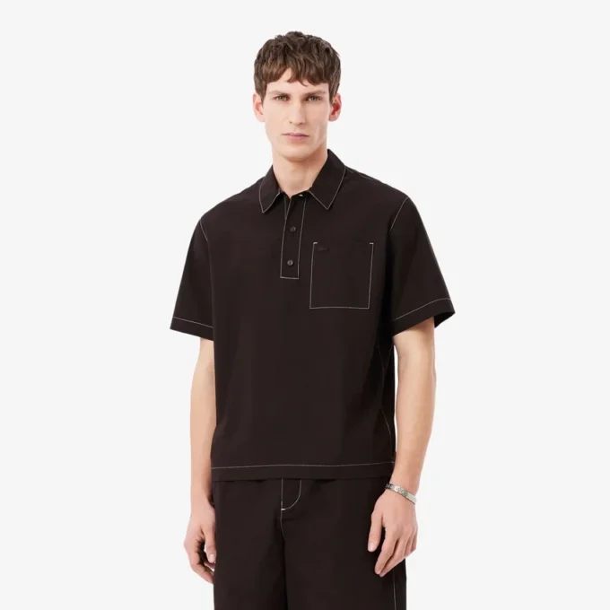 Camisa de popeline de manga curta com corte descontraído