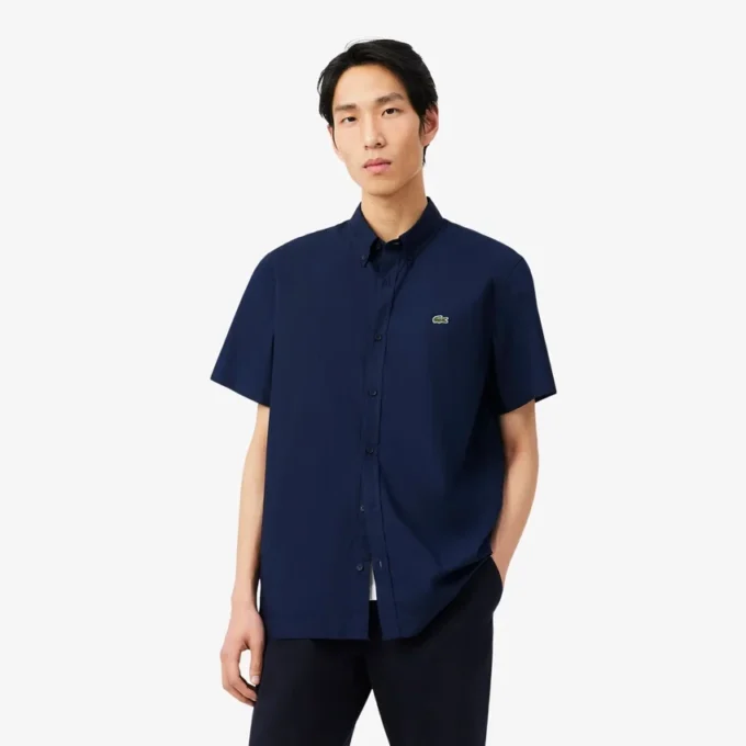 Camisa de popeline de manga curta com corte regular