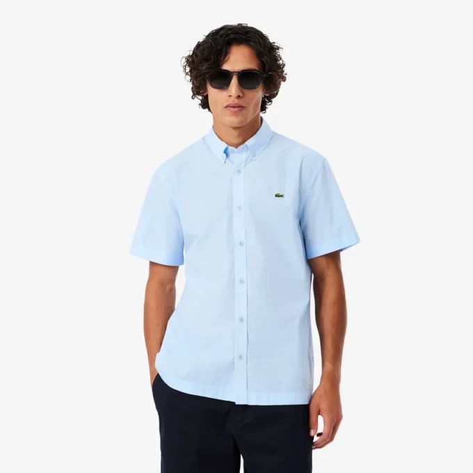 Camisa de popeline de manga curta com corte regular
