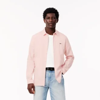 Camisa de popeline elástica de corte justo para homem
