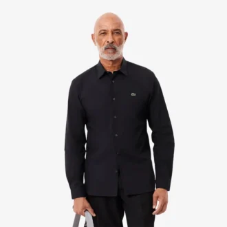 Camisa de popeline elástica de corte justo para homem