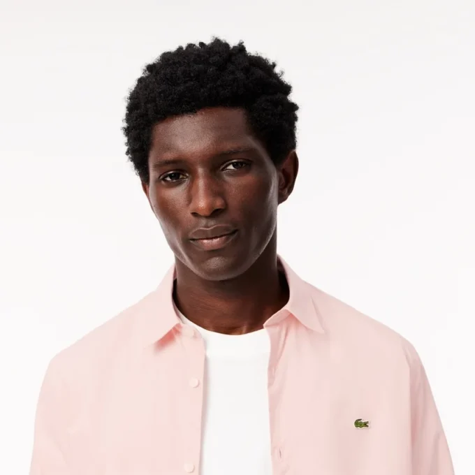 Camisa de popeline elástica de corte justo para homem