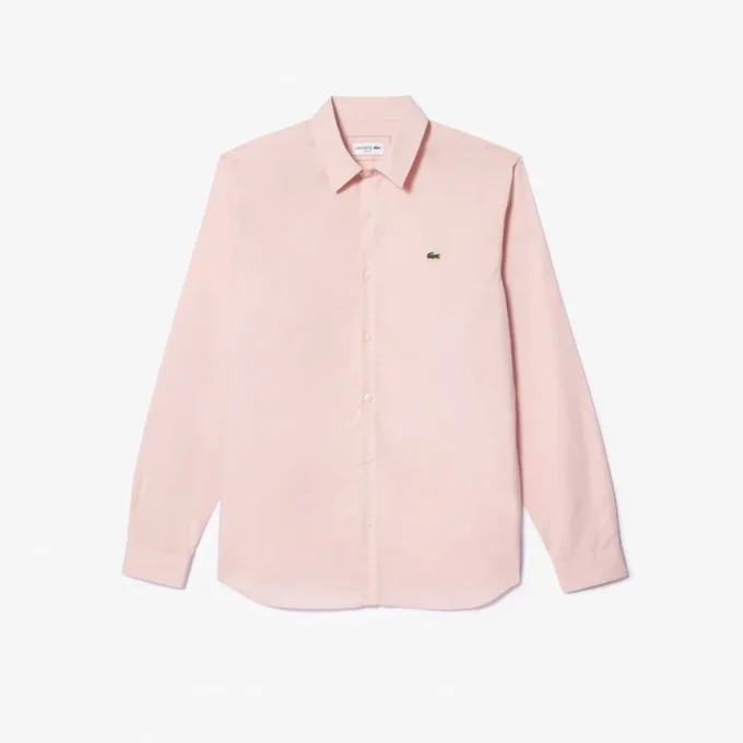 Camisa de popeline elástica de corte justo para homem