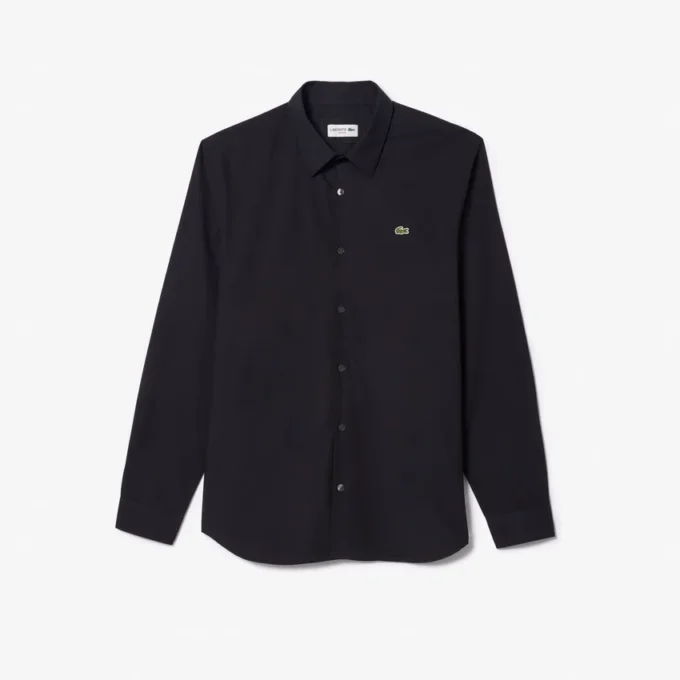 Camisa de popeline elástica de corte justo para homem