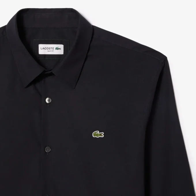 Camisa de popeline elástica de corte justo para homem
