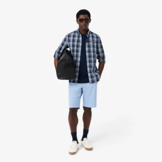 Camisa de popeline elástico com padrão xadrez e corte justo