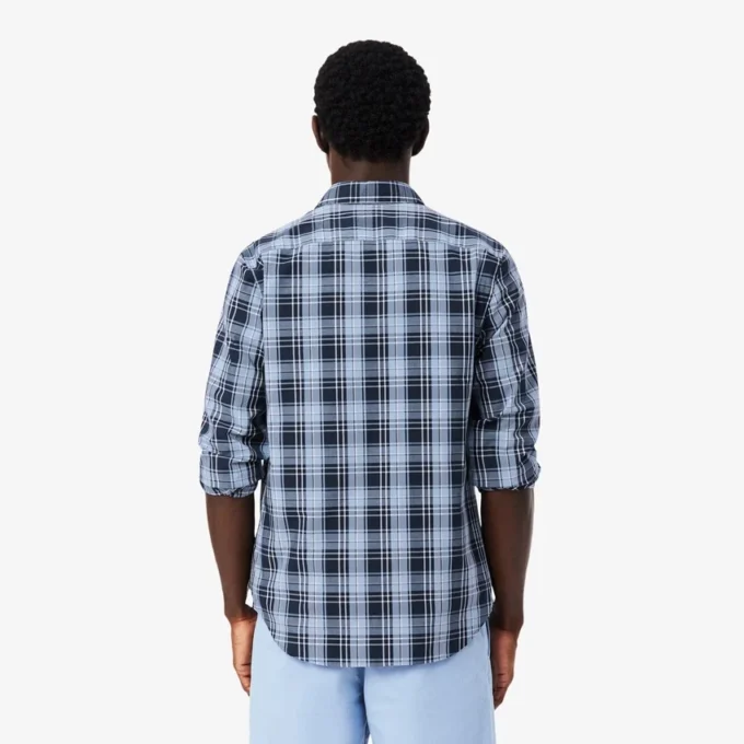 Camisa de popeline elástico com padrão xadrez e corte justo
