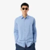 Camisa de popeline elástico às riscas com corte justo