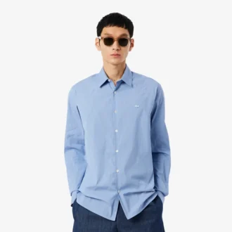 Camisa de popeline elástico às riscas com corte justo