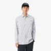 Camisa de popeline elástico às riscas com corte justo