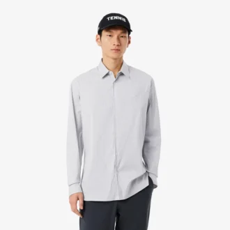 Camisa de popeline elástico às riscas com corte justo