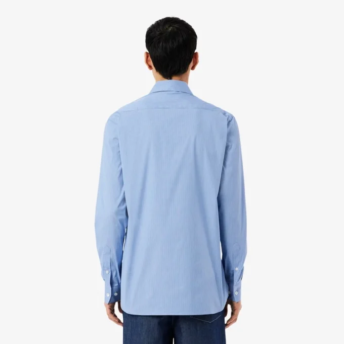 Camisa de popeline elástico às riscas com corte justo