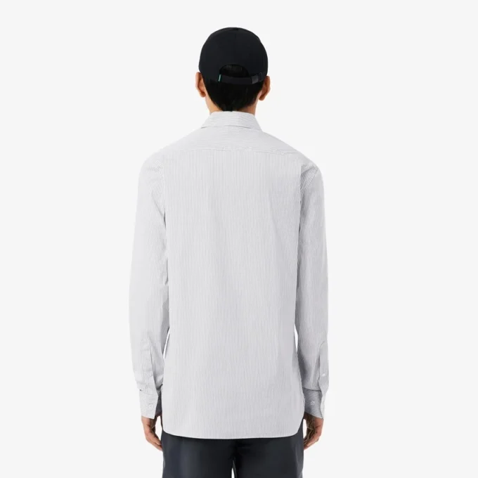 Camisa de popeline elástico às riscas com corte justo