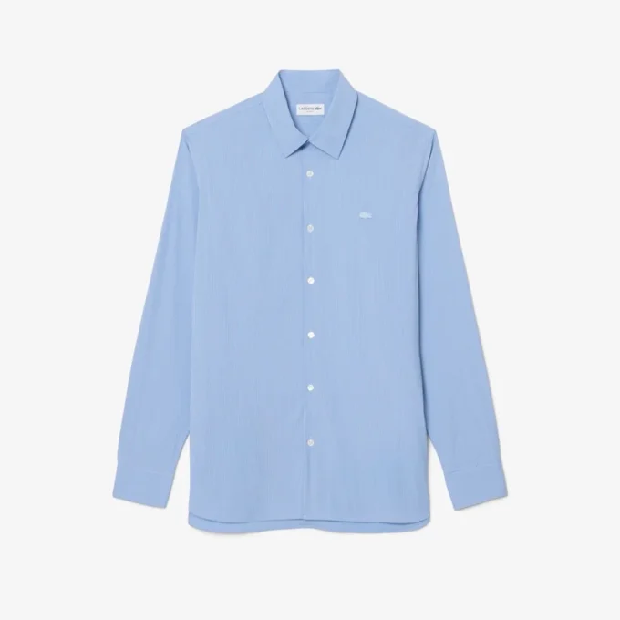 Camisa de popeline elástico às riscas com corte justo