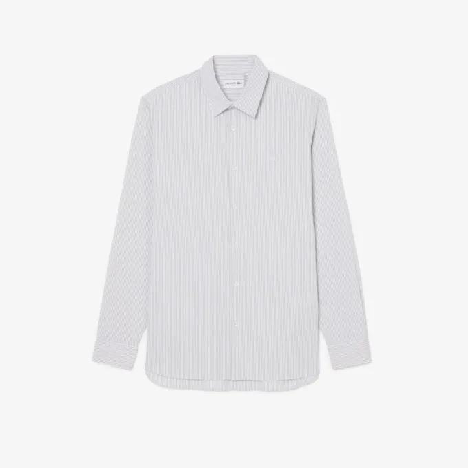 Camisa de popeline elástico às riscas com corte justo