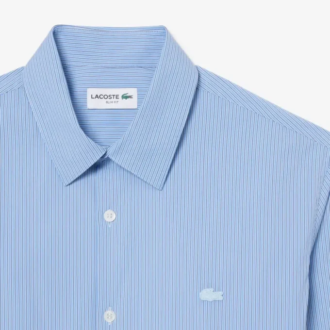 Camisa de popeline elástico às riscas com corte justo