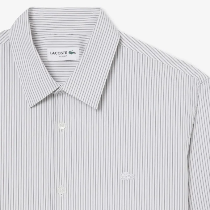 Camisa de popeline elástico às riscas com corte justo
