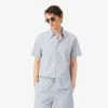 Camisa de popeline às riscas com corte regular