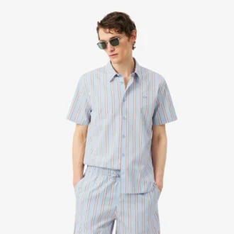 Camisa de popeline às riscas com corte regular