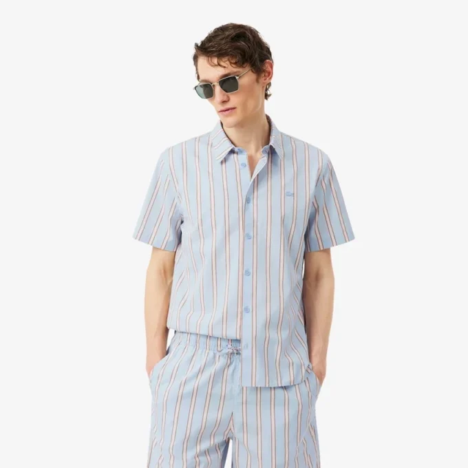 Camisa de popeline às riscas com corte regular