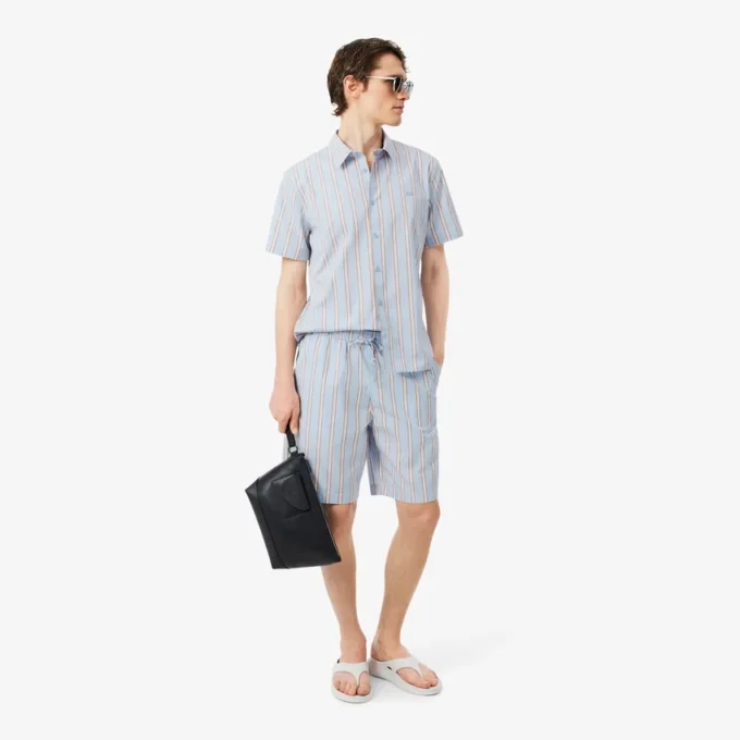 Camisa de popeline às riscas com corte regular