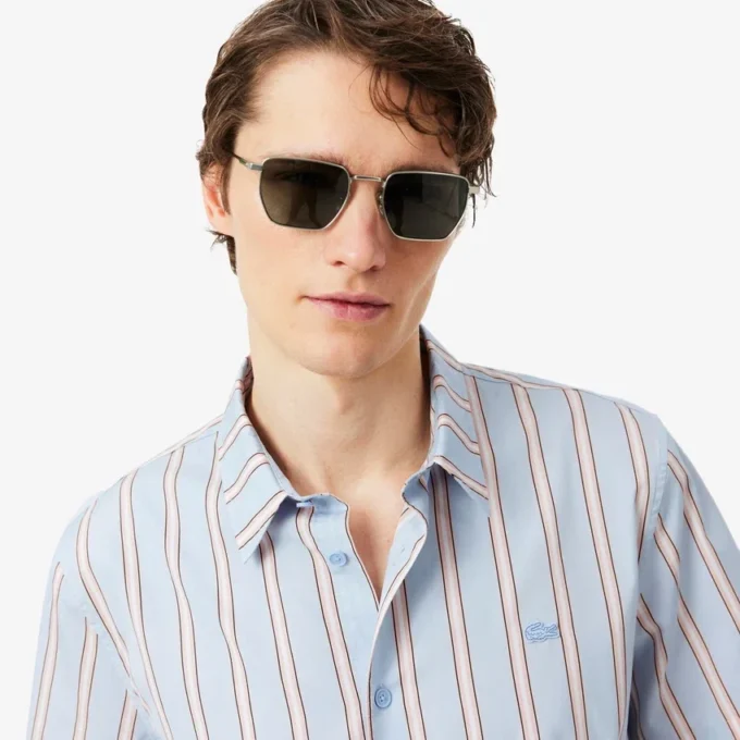 Camisa de popeline às riscas com corte regular