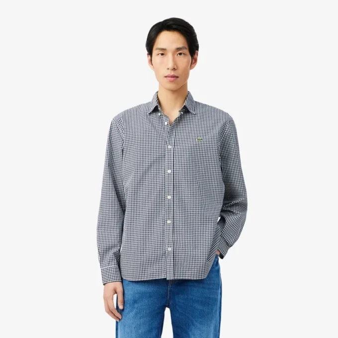 Camisa de popeline xadrez de corte regular