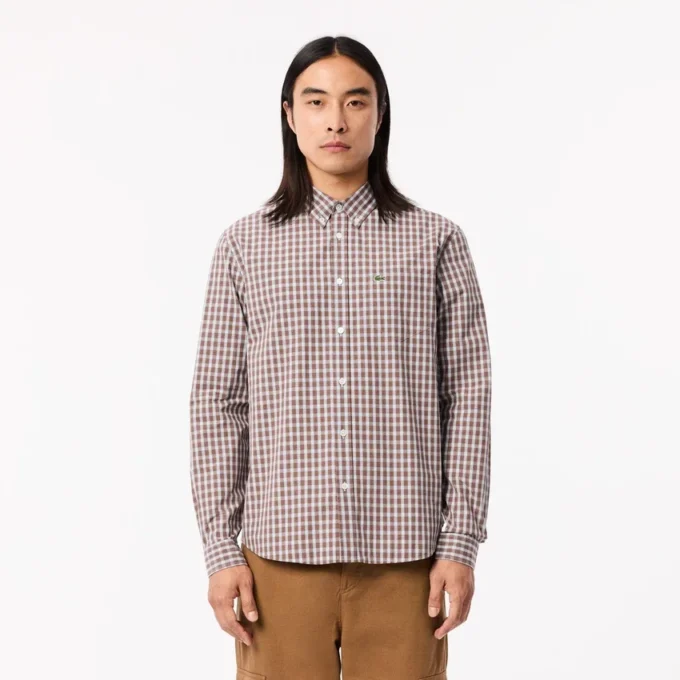 Camisa de popeline xadrez de corte regular para homem