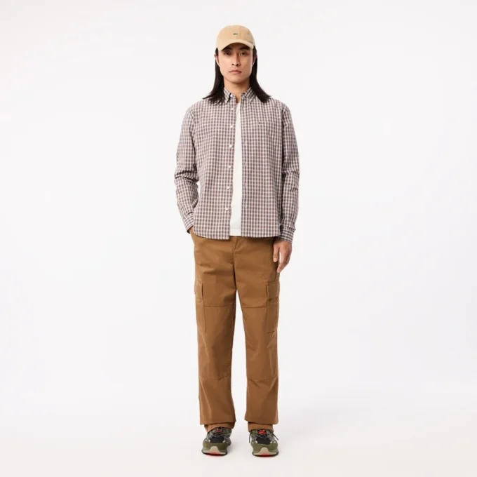 Camisa de popeline xadrez de corte regular para homem