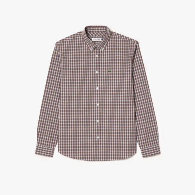 Camisa de popeline xadrez de corte regular para homem