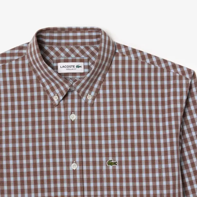 Camisa de popeline xadrez de corte regular para homem