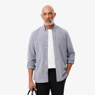 Camisa de popeline xadrez para homem, corte regular