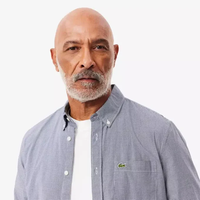 Camisa de popeline xadrez para homem, corte regular