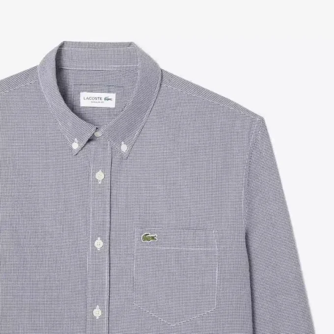 Camisa de popeline xadrez para homem, corte regular