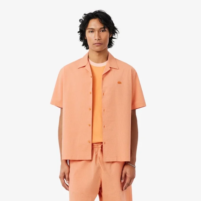 Camisa de seersucker de corte descontraído