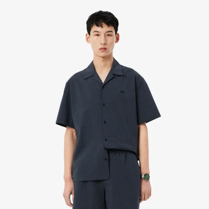 Camisa de seersucker de corte descontraído