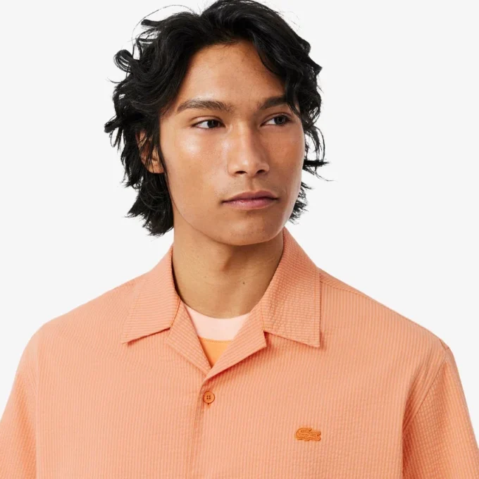 Camisa de seersucker de corte descontraído