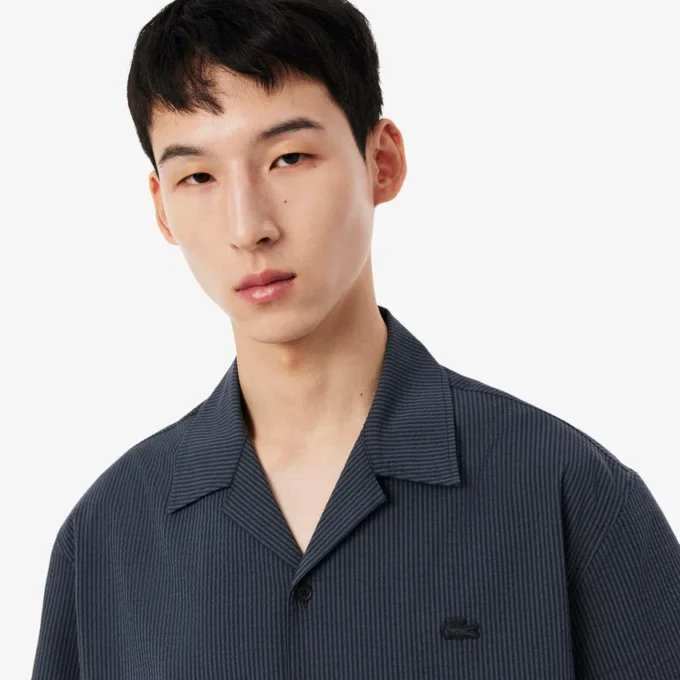 Camisa de seersucker de corte descontraído