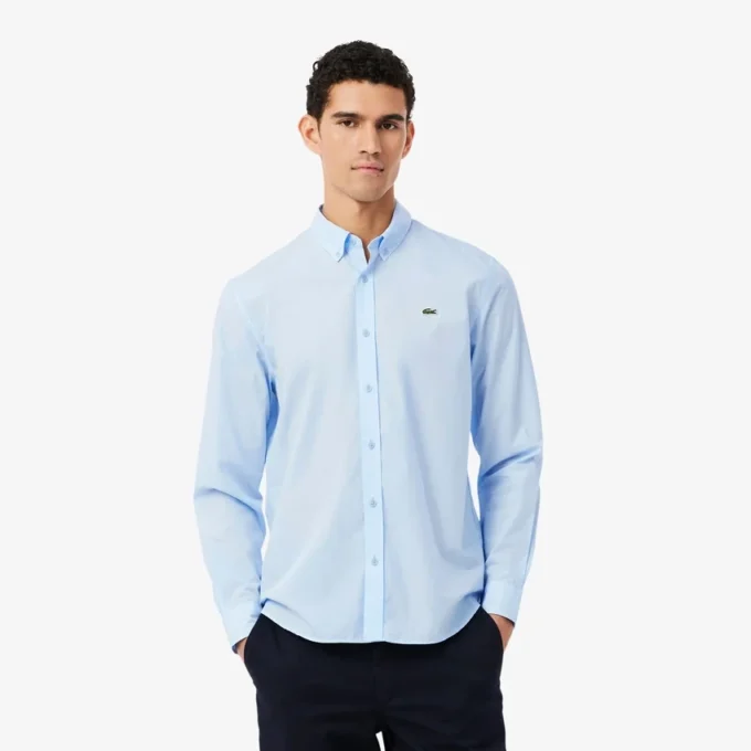 Camisa em popeline elástico de corte regular